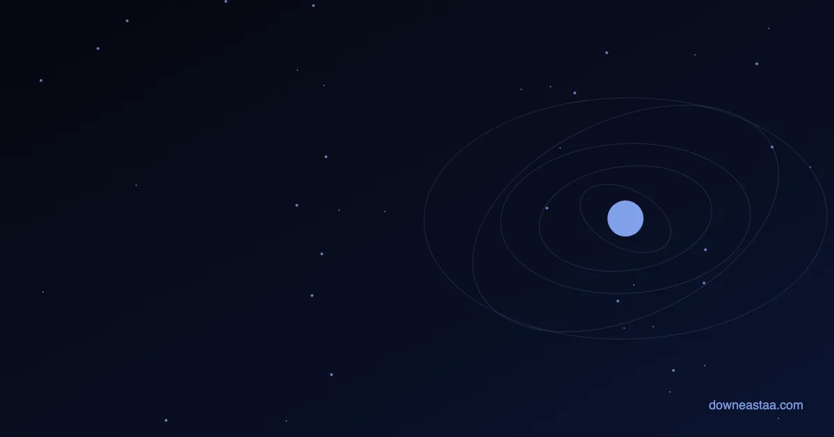 Stylized illustration of a faint comet with a short tail crossing a field of distant stars